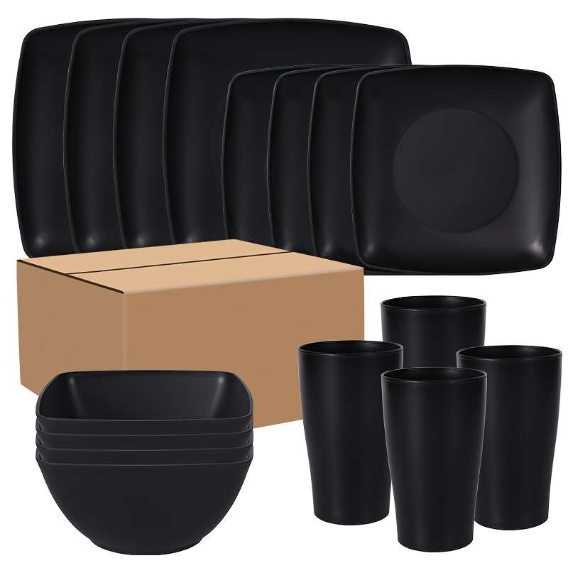 Bowl Color 16Pcswheat Square Setblack