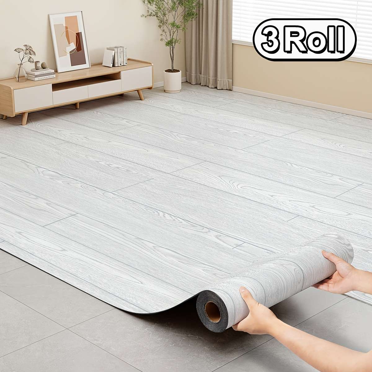 Self Adhesive Floor Stickers Light Gray Wood Grain 3 Roll 30Cm*300Cm