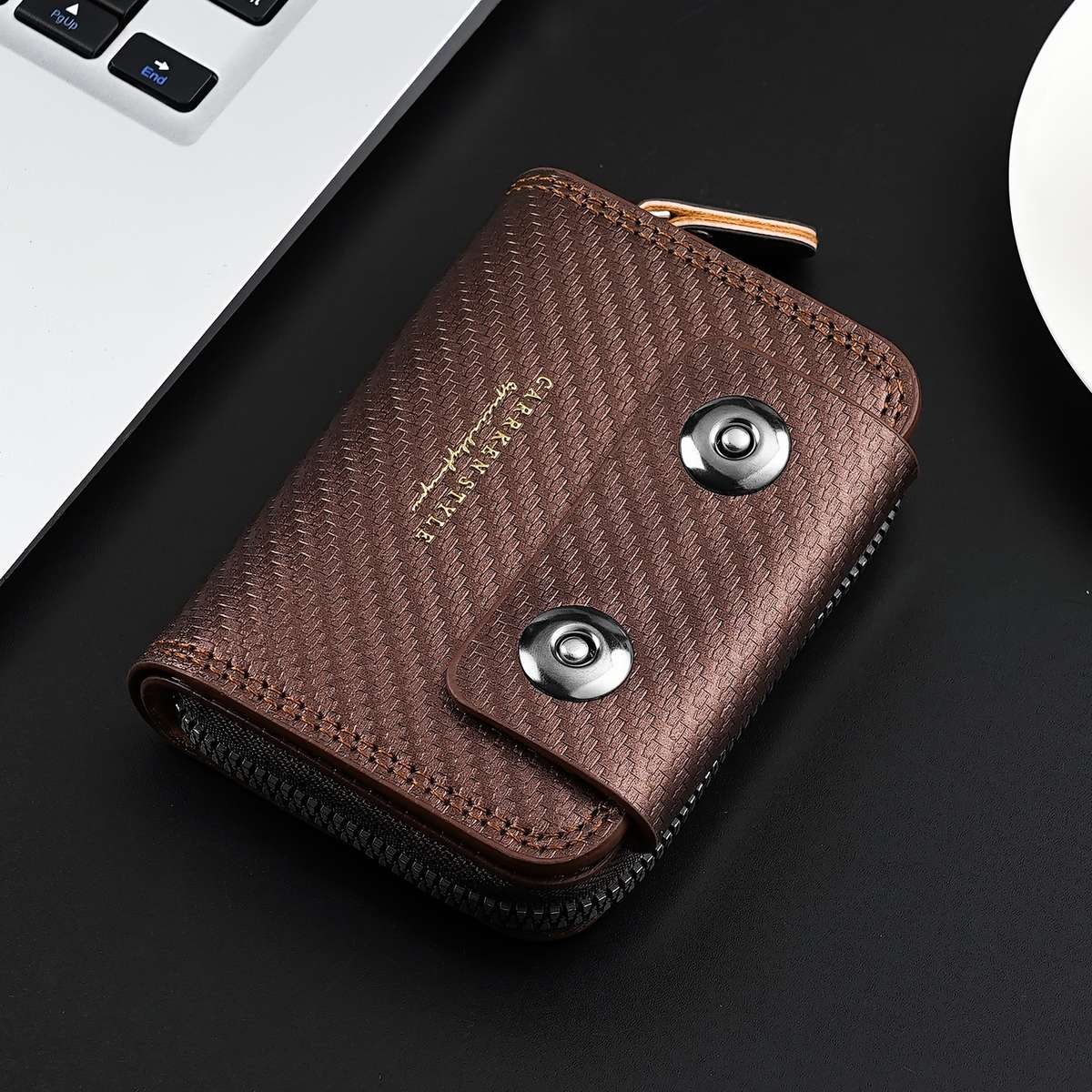 New Men'S Short Accordion Card Holder With Double Buttons Featuring Multiple Slots A Stylish