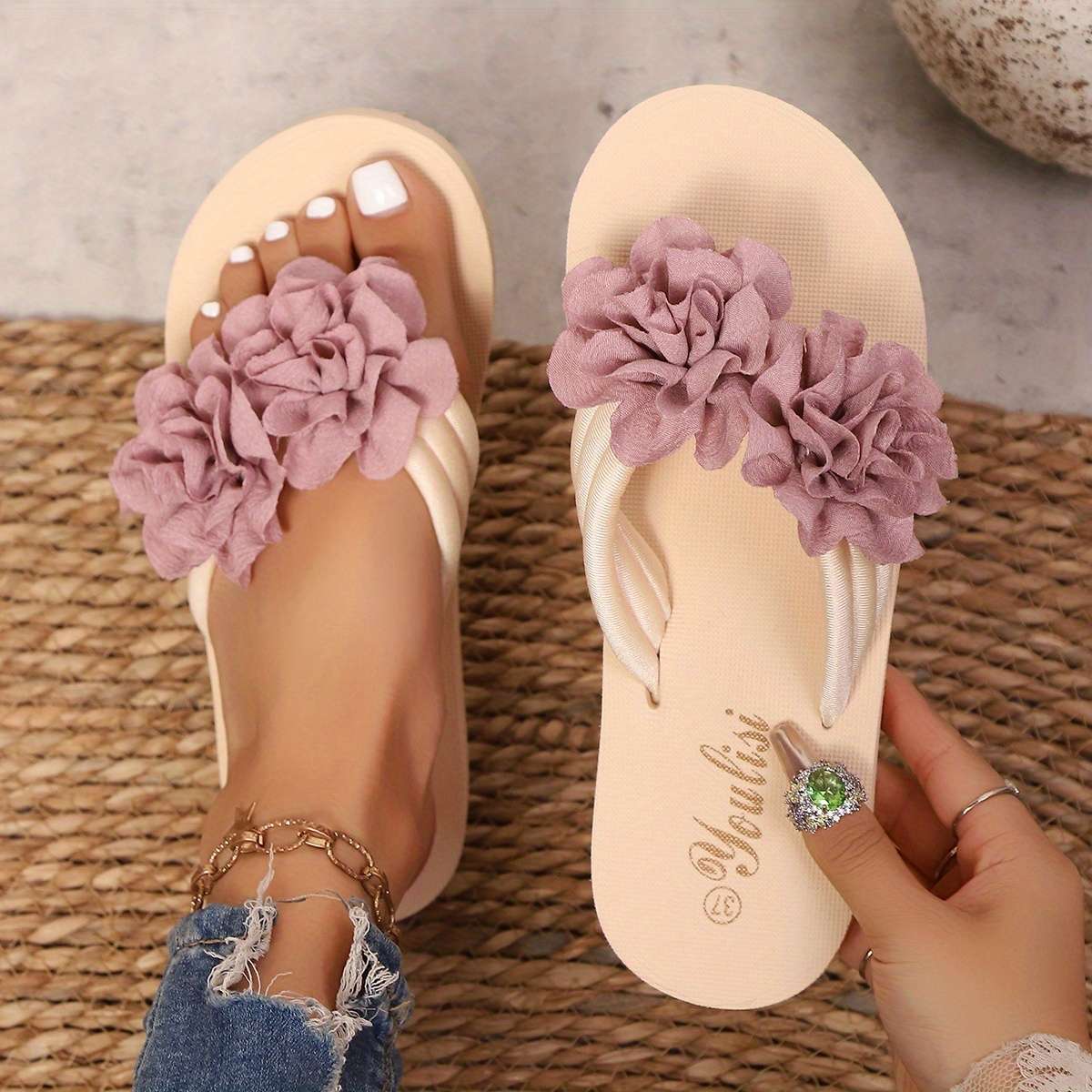 Ladies Summer Flip Flops Light Grey Uk 7