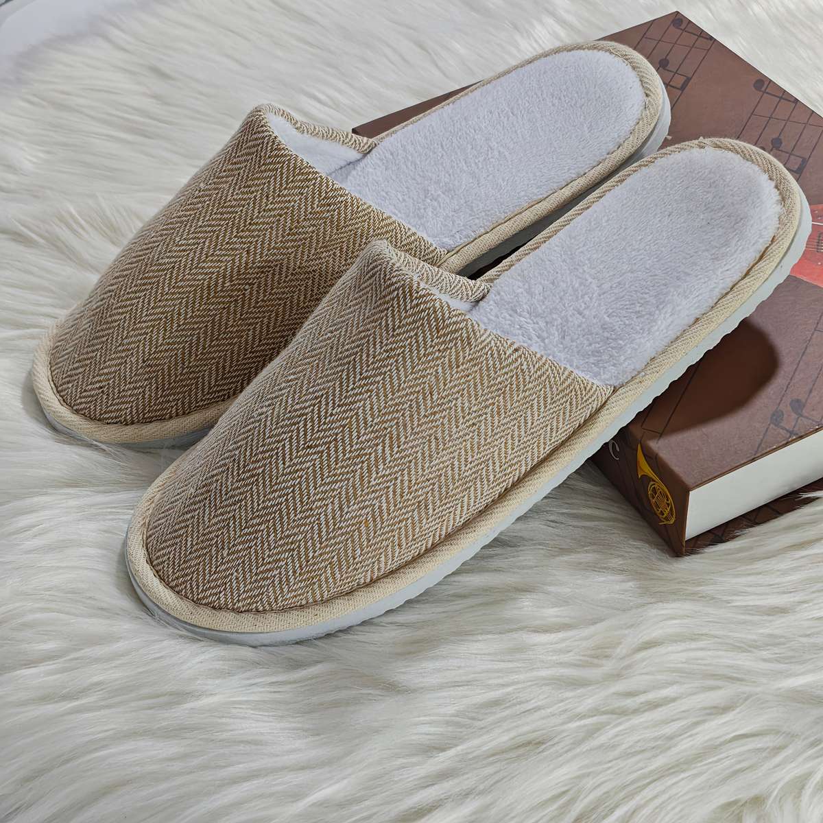 Cotton Slippers Color Brown Upper  White Sole  1 Pair Sizeuk 7