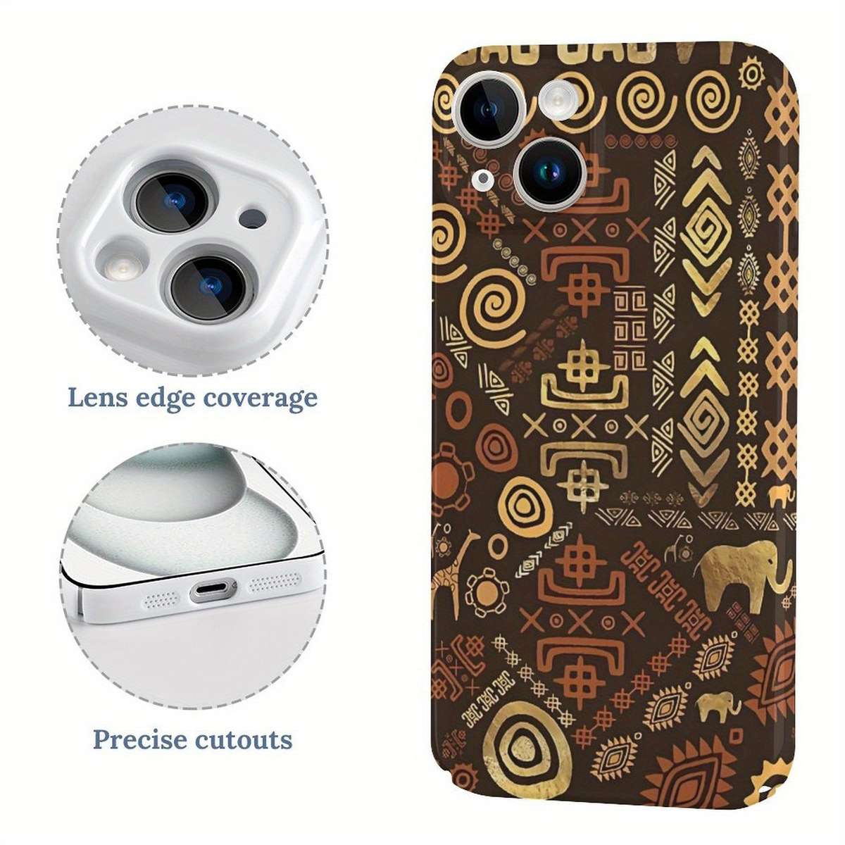 1Pc White For iPhone 15 Pro Ethnic African Pattern Phone Case