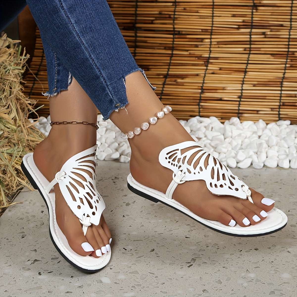 Ladies Summer Flip Flops White Uk 7.5