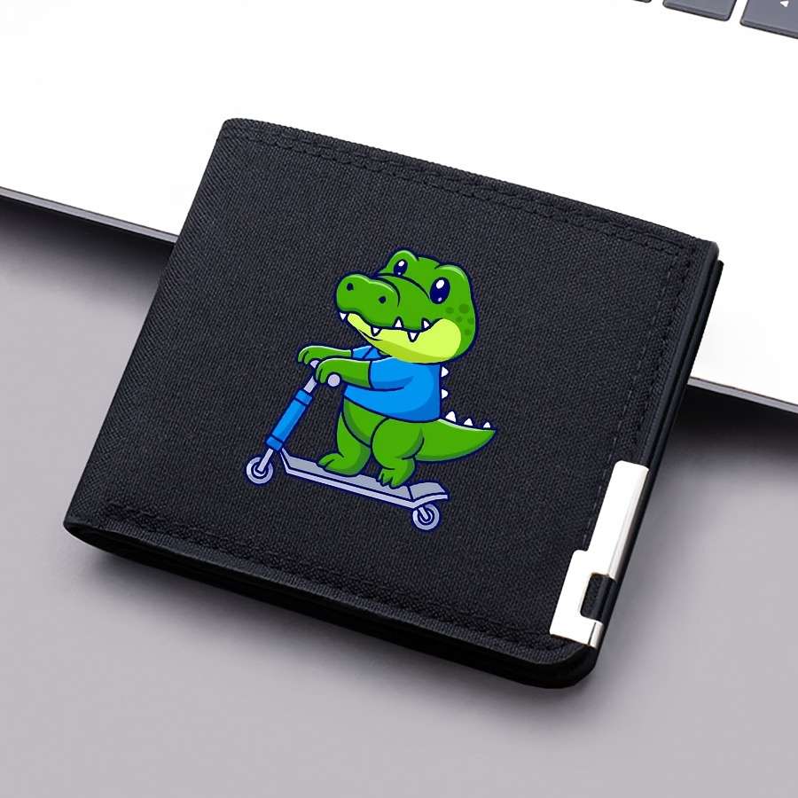 Dinosaur Skateboard Design Canvas Walletcompact Lightweight Multi-Slot Bifold With Sn