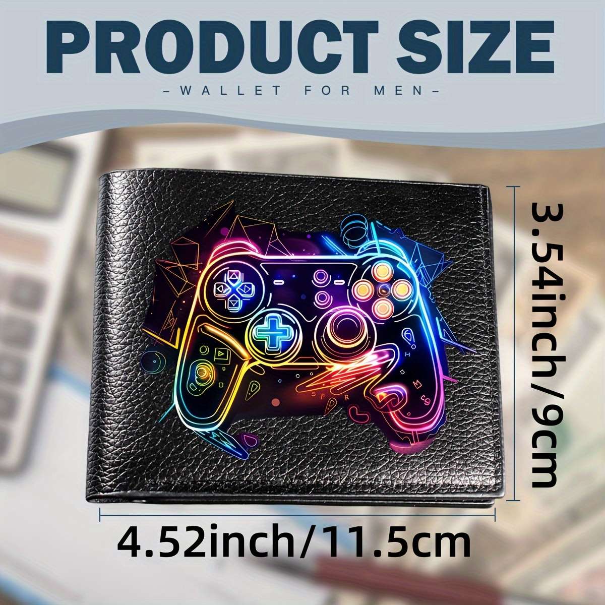 Men'S Casual Faux Leather Wallet With Neon Game Controller Printcrocodile Pattern Multifunc
