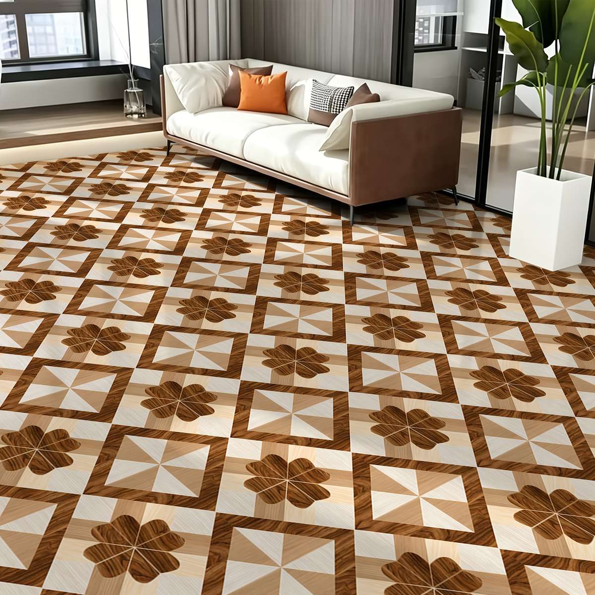 Self Adhesive Floor Stickers 40Cm*120Cm Geometric Wood Grain