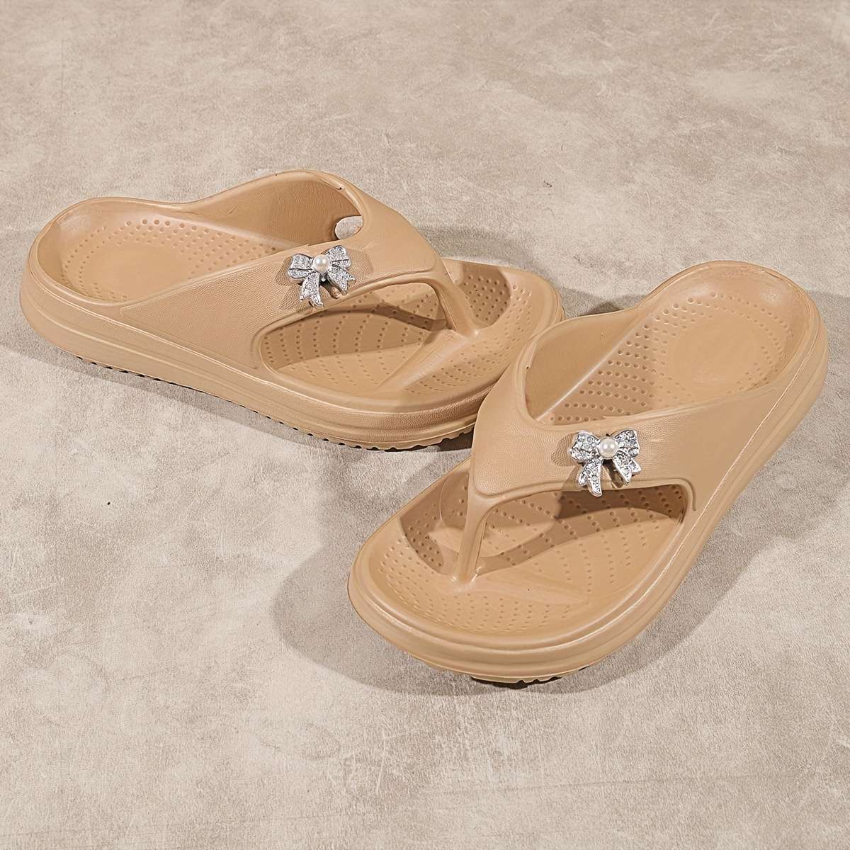 Ladies Summer Flip Flops Silvery Khaki Uk 4.5-5