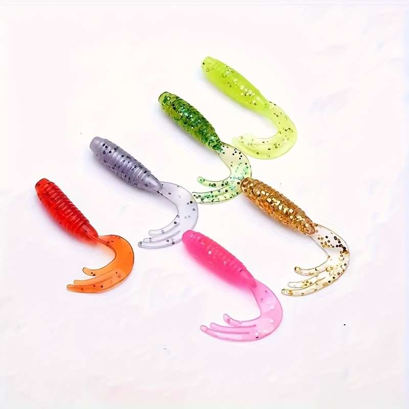 30pcs Vibrant Rolled Tail Soft Wobblers with Lead Hooks Silicone Floating Fishing Lures