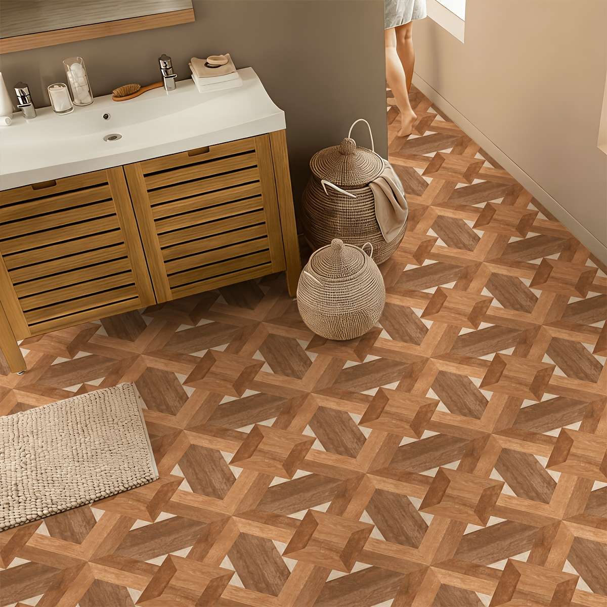Self Adhesive Floor Stickers 40Cm*120Cm Spliced Wood Grain