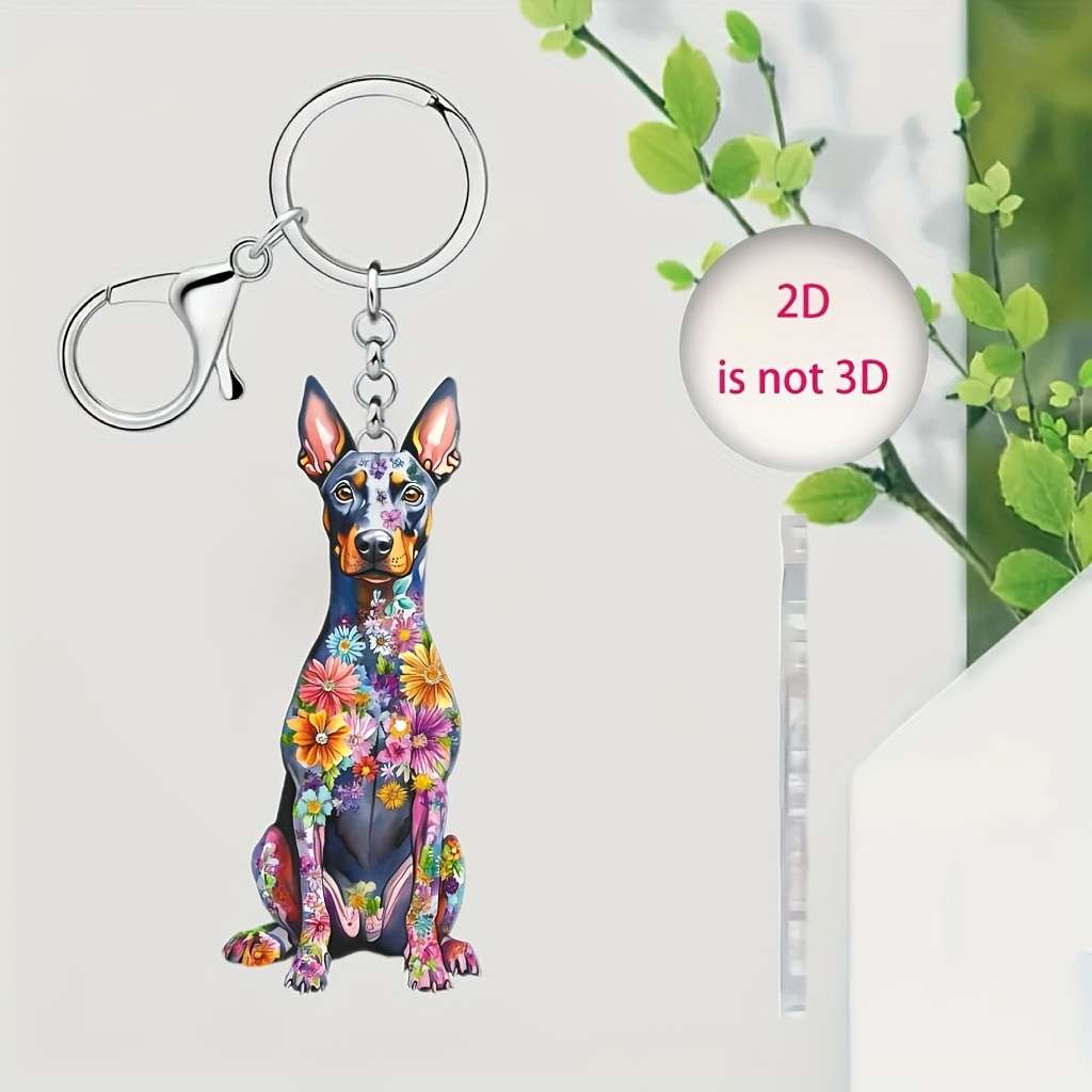 Exquisite 2d Flat Colorful Doberman Keychain Vibrant Acrylic Pendant For Keys
