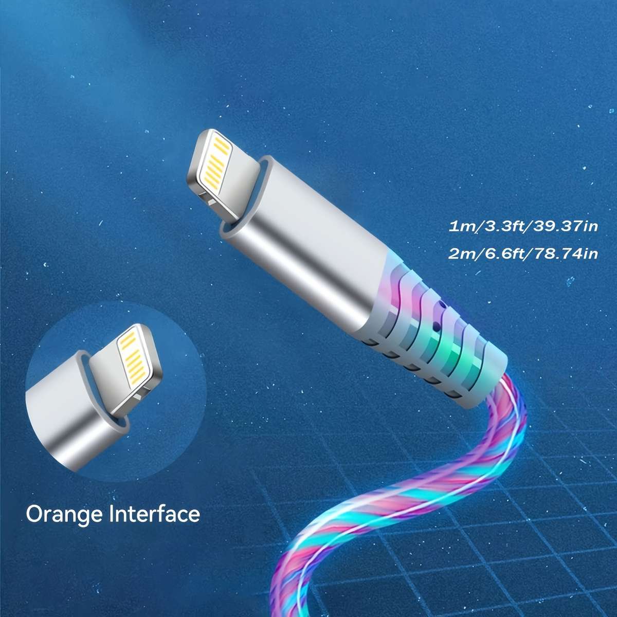 Charging Cable Color Glowing Blue Size1M 3.3Ft
