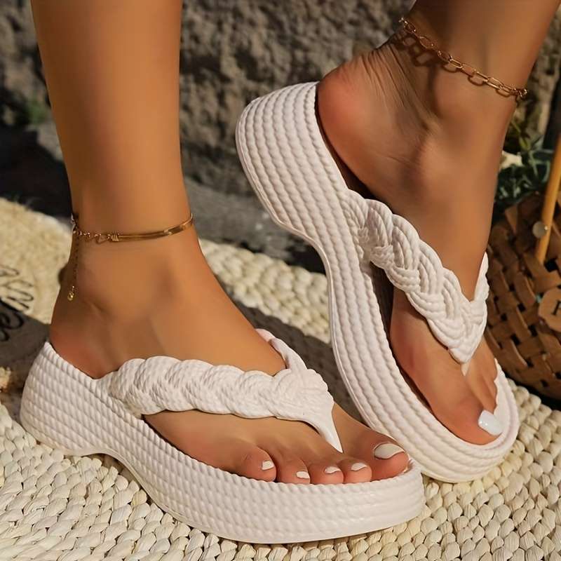 Ladies Summer Flip Flops White Uk 3.5