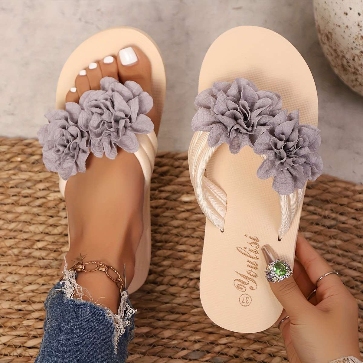 Ladies Summer Flip Flops Grey Uk 7