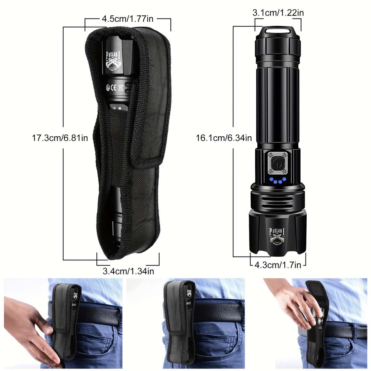 Heavy Duty Poslani Led Flashlight 700 Lumens Rechargeable Handheld Emergency