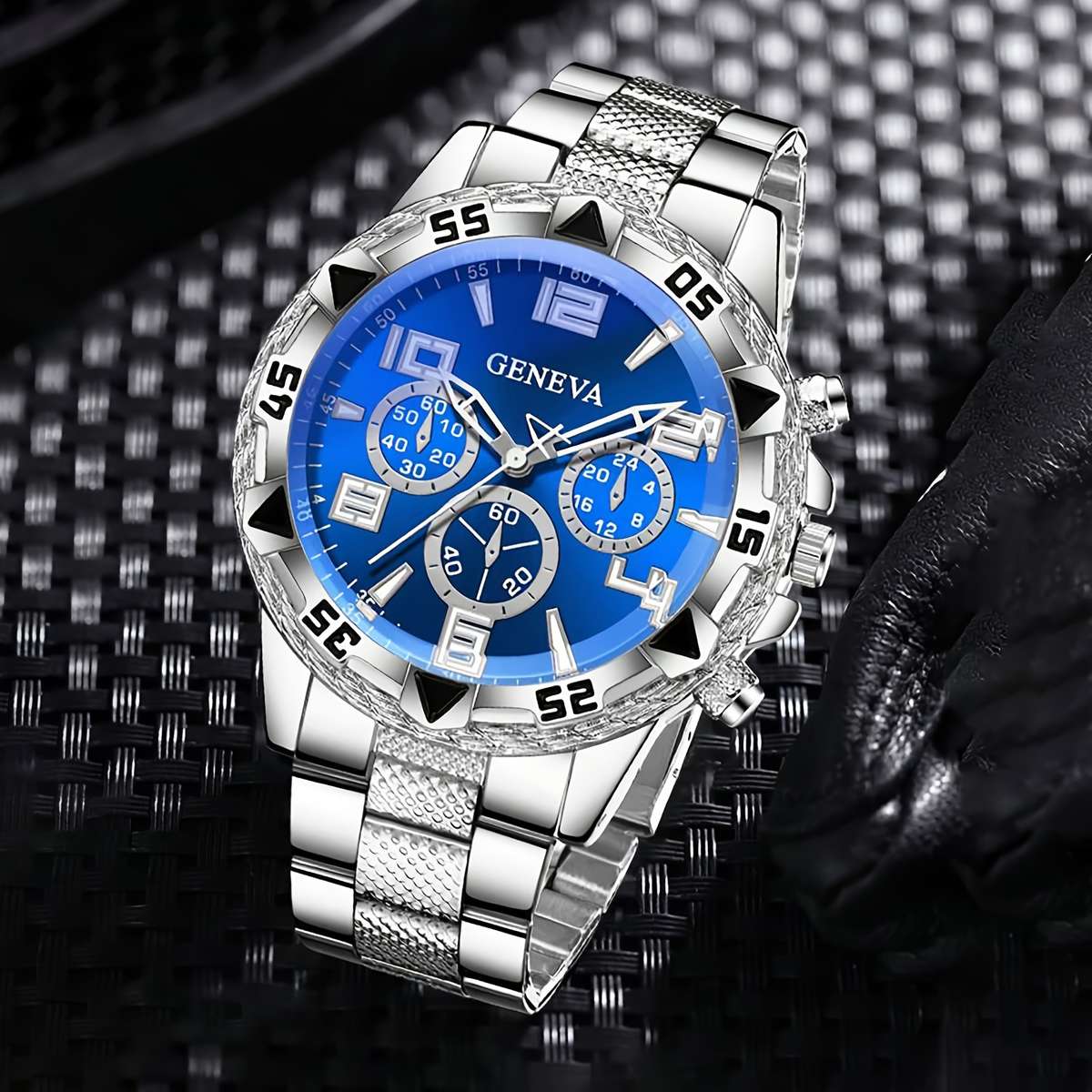 3Pcs Men Silvery Stainless Steel Watch Strap Fashionable Luxurious Mixed Silvery
