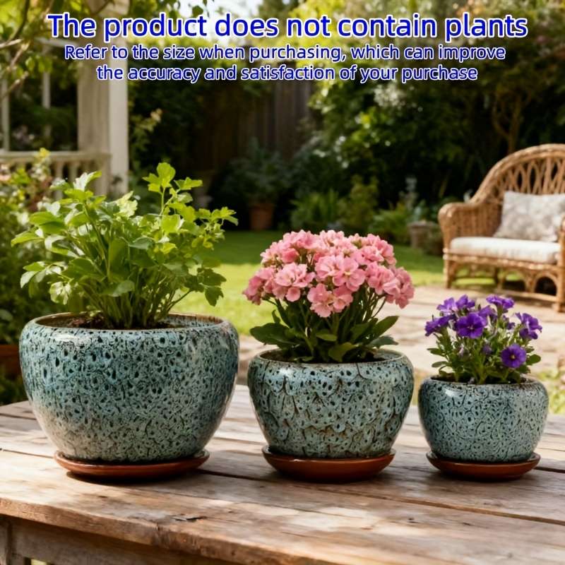 Flowerpot Style 3Pcs With Tray Flower Pot Peacock Blue
