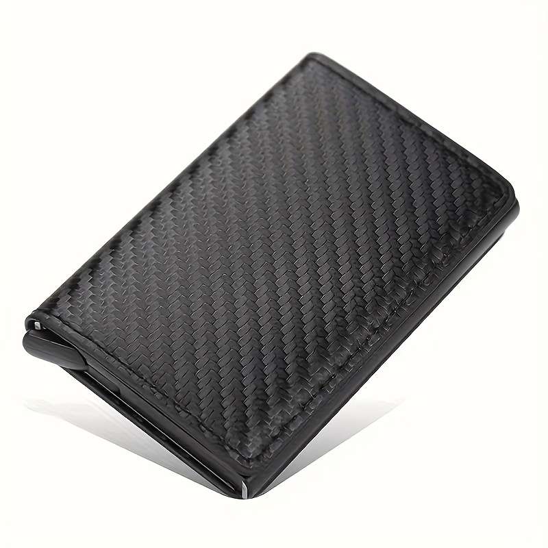 Sleek Aluminum Alloy RFID Blocking Card HolderSlim Lightweight Design with Secure Black Faux Lea