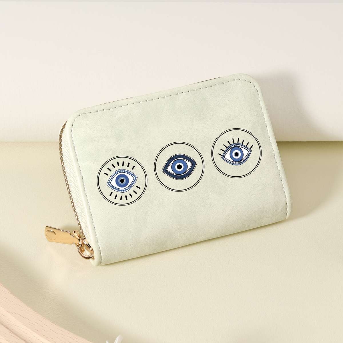 Stylish Eye Print Wallet With Zipper Closure Multiple Card Slots Nylon Lininglightweight