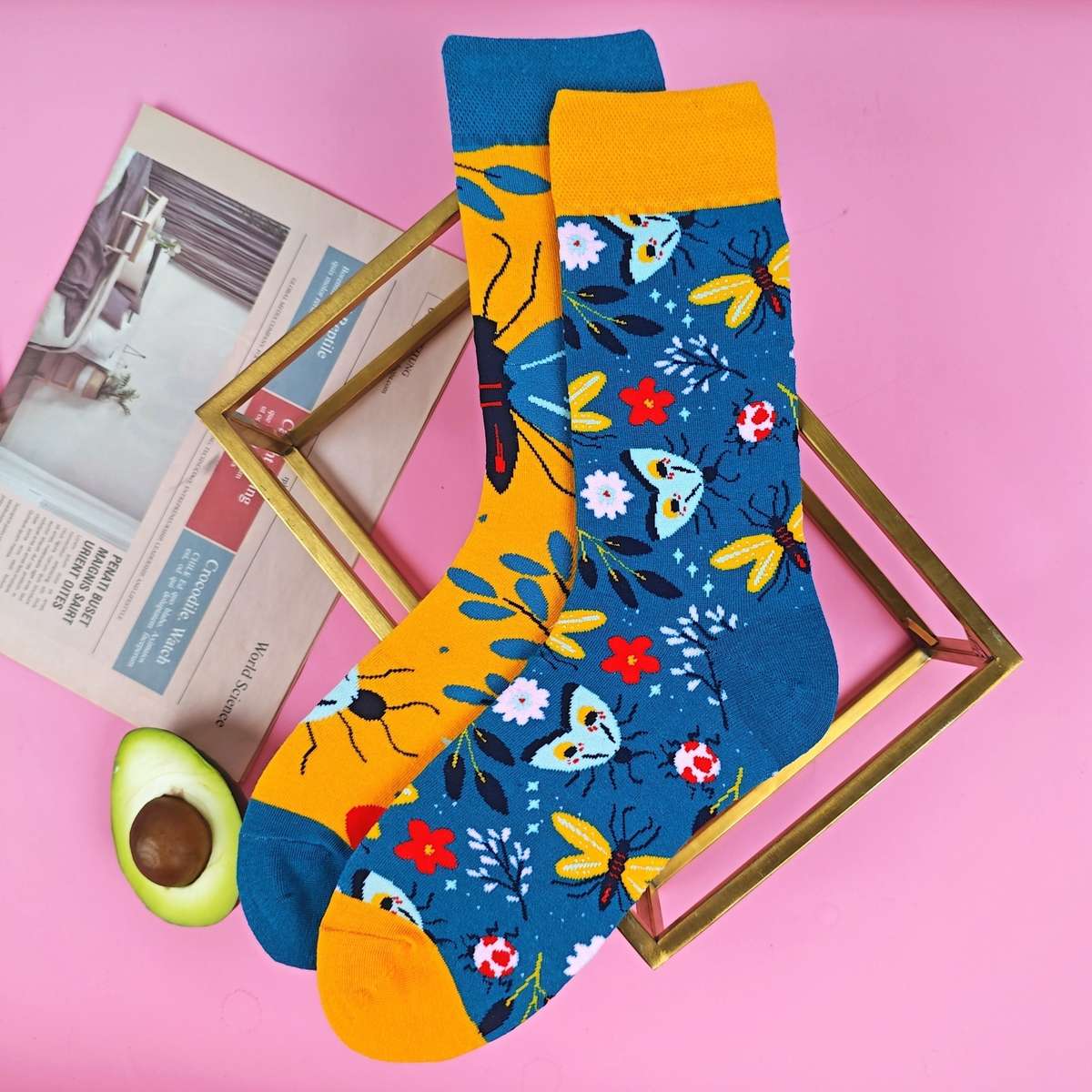 Women S Socks Color Asymmetric Flower Butterfly 1 Pair Size Onesize