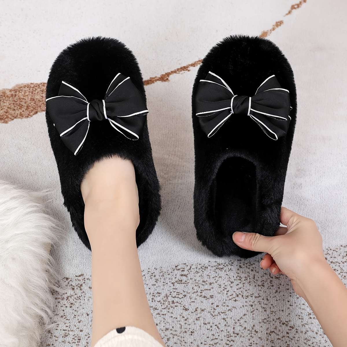 Cotton Slippers Color Softsoled Cotton Shoes Whitepolka Dot Bow Sizeuk 6.5-7