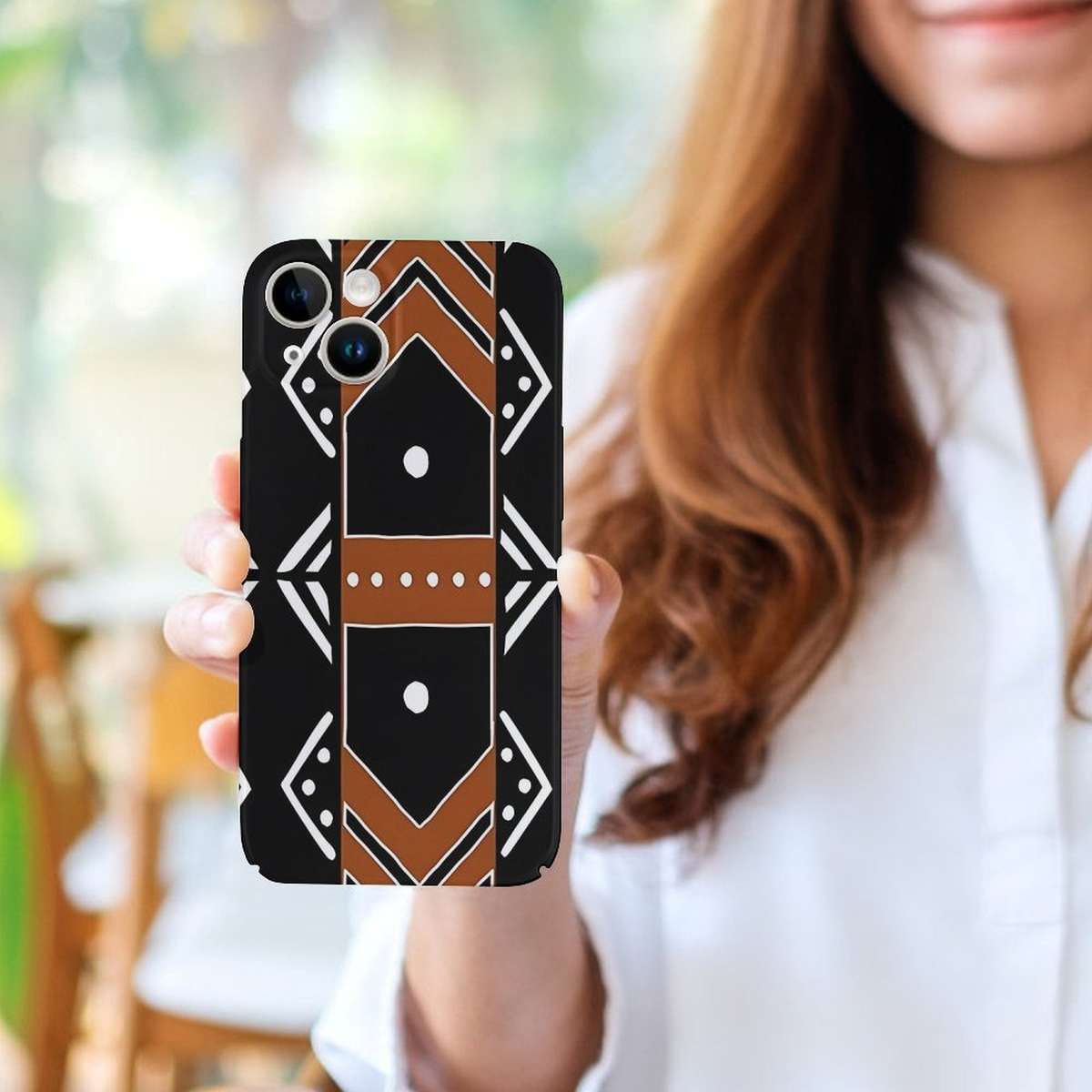 1Pc White For iPhone 15 Pro Max African Mud Cloth Phone Case