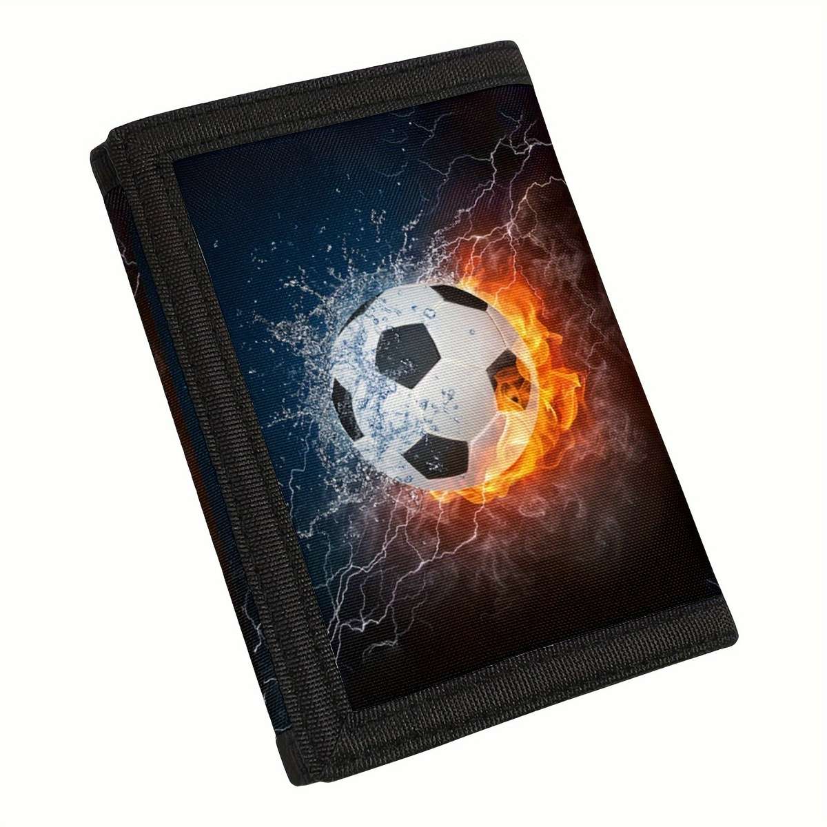 Polyester Tri-Fold Wallet With Soccer Ball Design Simple Style Secure Fasteners Lightweight