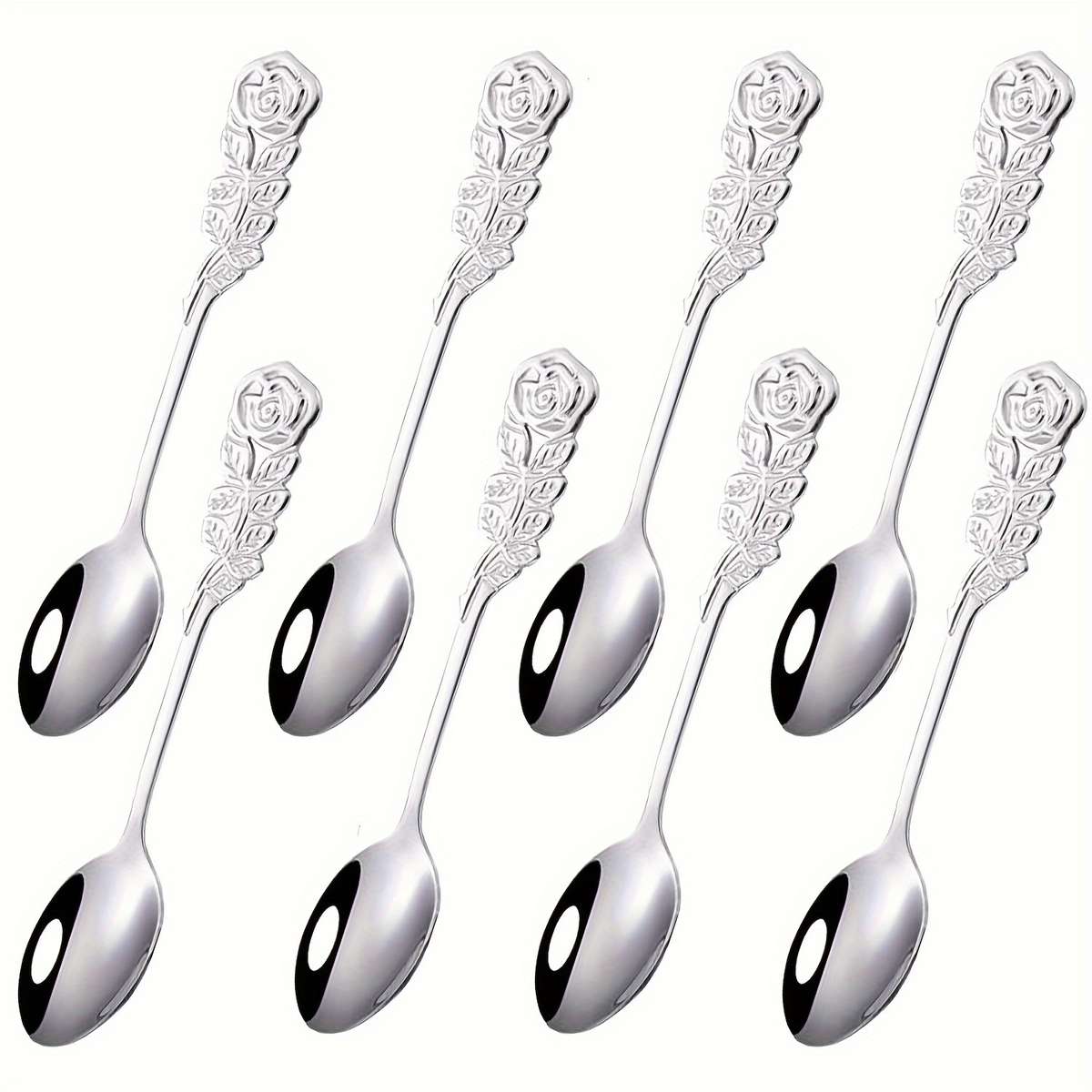 8pcs Set Rose Handle Design Stainless Steel Coffee Spoons 12.7 cm Perfect for Cappuccino Ch