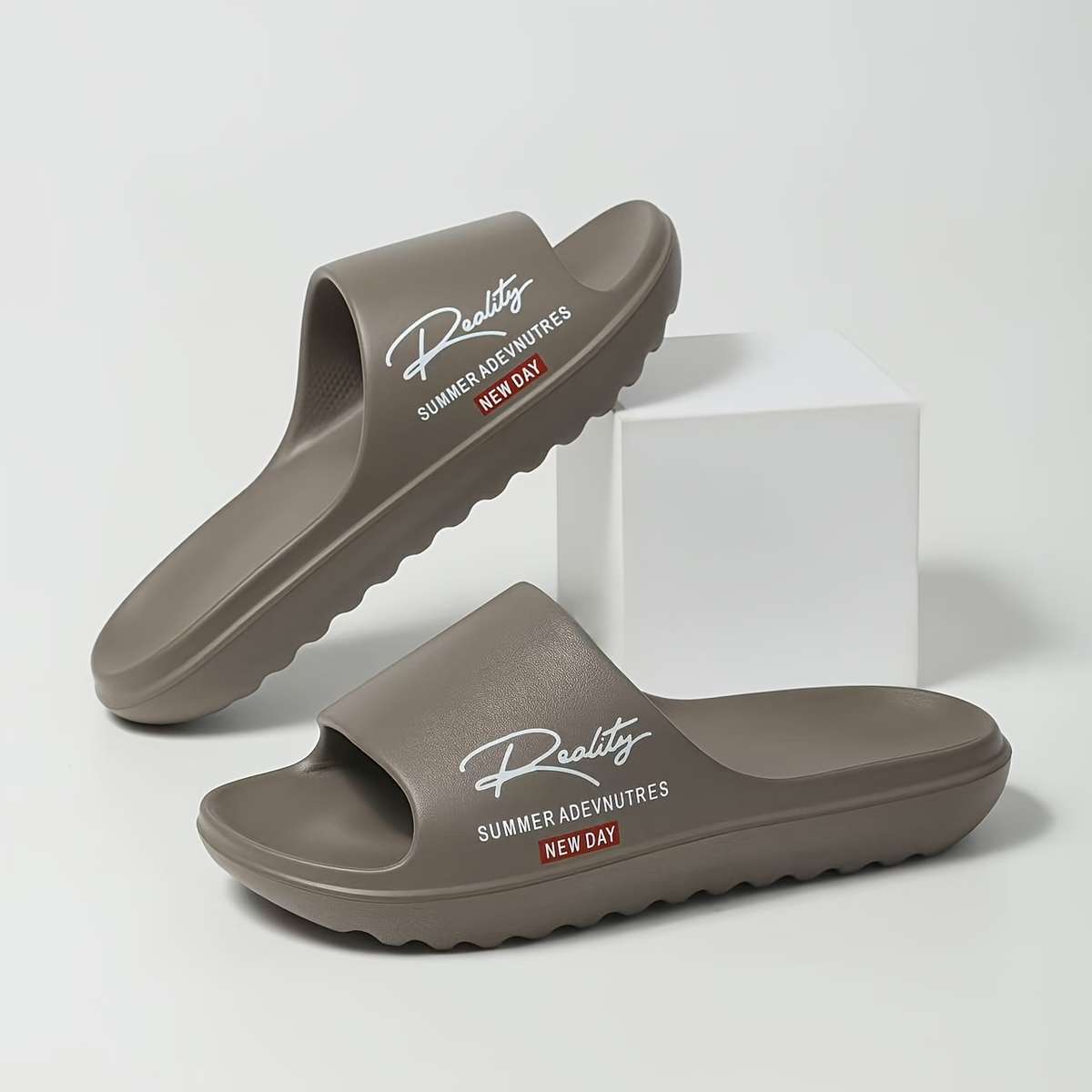 Men Slippers Summer Style Dark Brown Size Uk 4.5 To 5