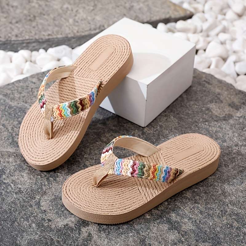 Ladies Summer Flip Flops Apricot Mid Heel Uk 5