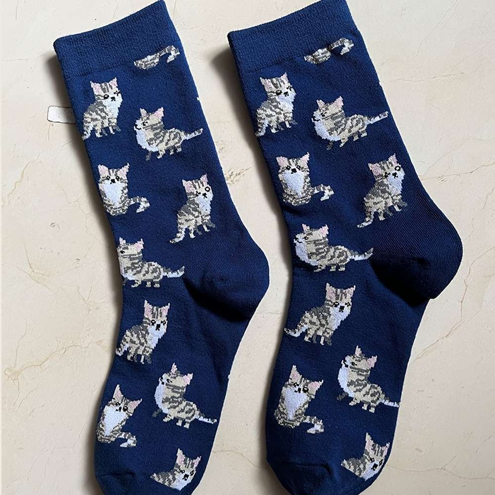 Women S Socks Color 1 Pair Of Blue Kitty Socks Size Onesize