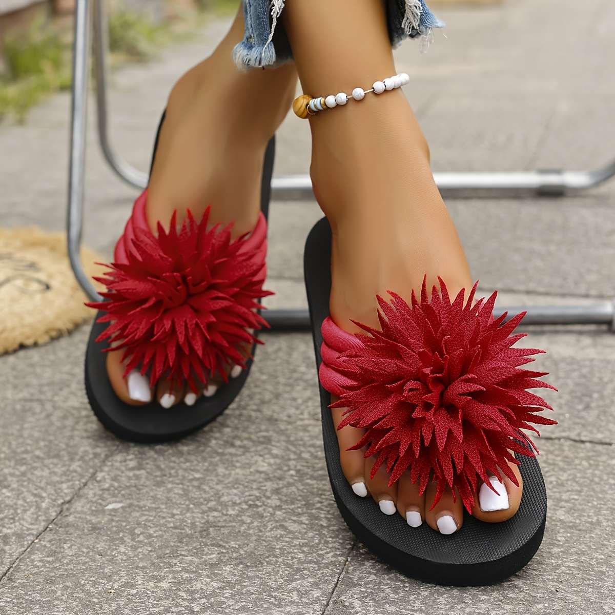 Ladies Summer Flip Flops Red Uk 7