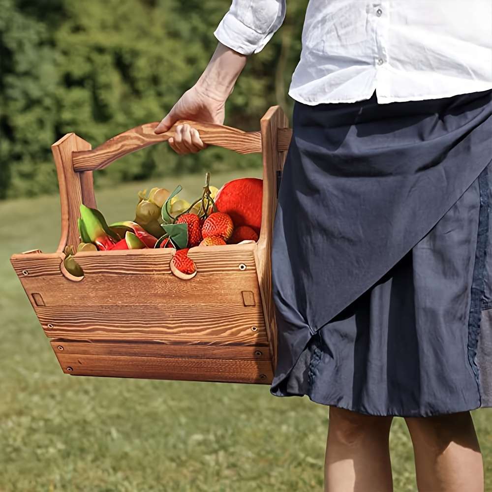 1 Portable 2 In 1 Wooden Folding Table Picnic Basket Convertible Storage Organ