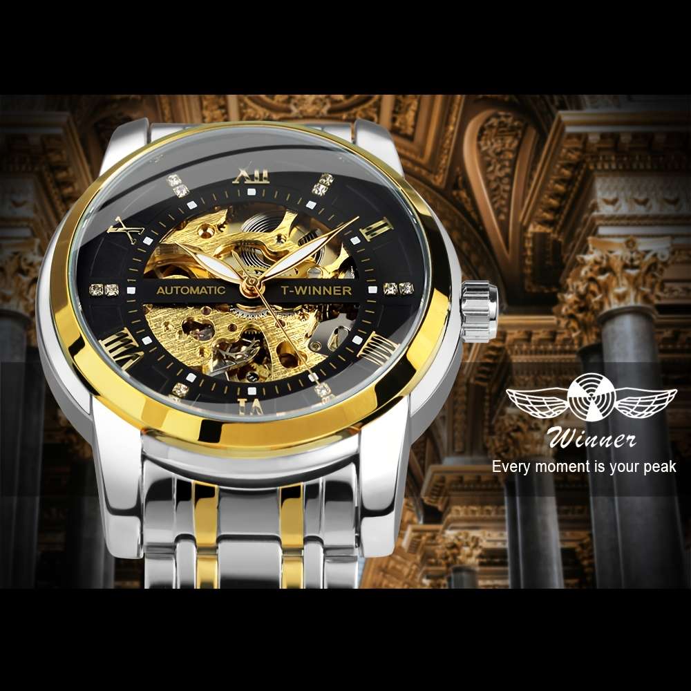 Luxury Men Luxury Golden Skeleton Automatic Mechanical Watch Luminous
