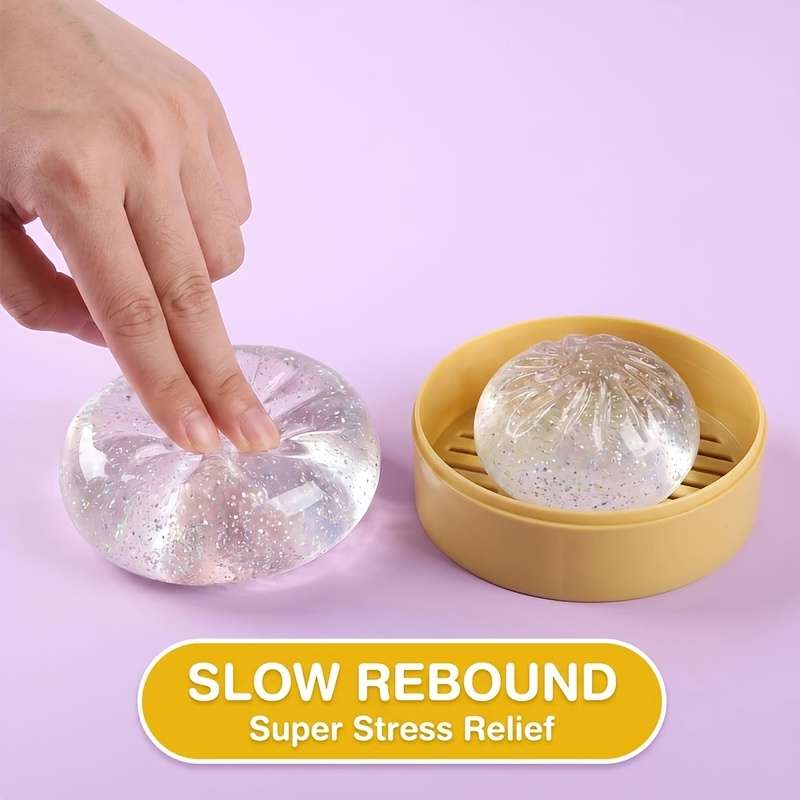 Squeezable Toys Items Type A 5 Piece Set 3 Steamed Buns In Random Colors 1 Lid 1 Steamer