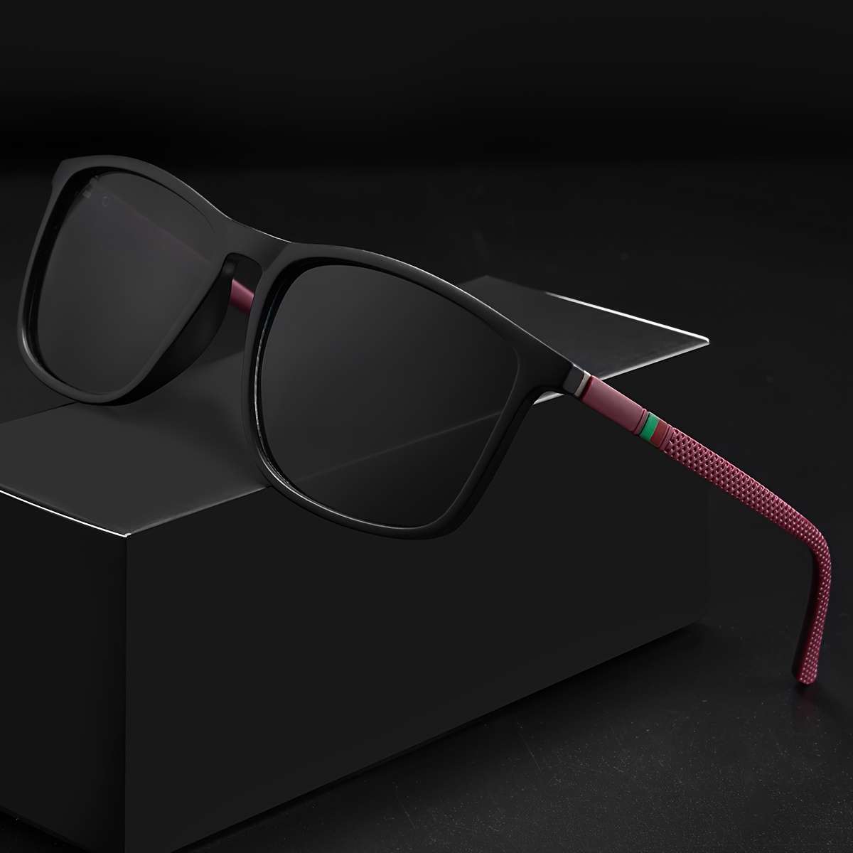 Mens Glasses Color Brown  Add  Matte Black Frame Red Leg Gray  Add  Glossy Black