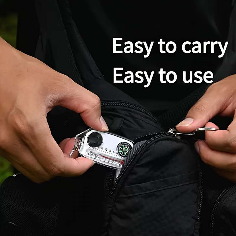 Set Compass Thermometer Magnifying Glass Keychain 4 In 1 Portable Multi