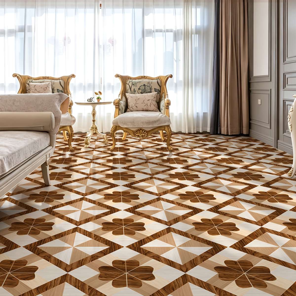 Self Adhesive Floor Stickers 40Cm*120Cm Geometric Wood Grain