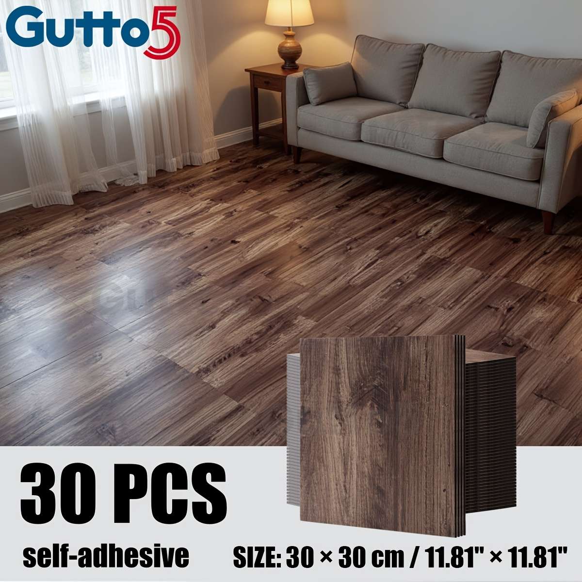 Self Adhesive Floor Stickers 30Pcs 11.8"11.8" 30Cm30Cm Dark Walnut