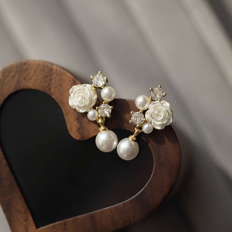 Women S Earrings Items Camellia Imitation Pearl Earrings  1 Pair