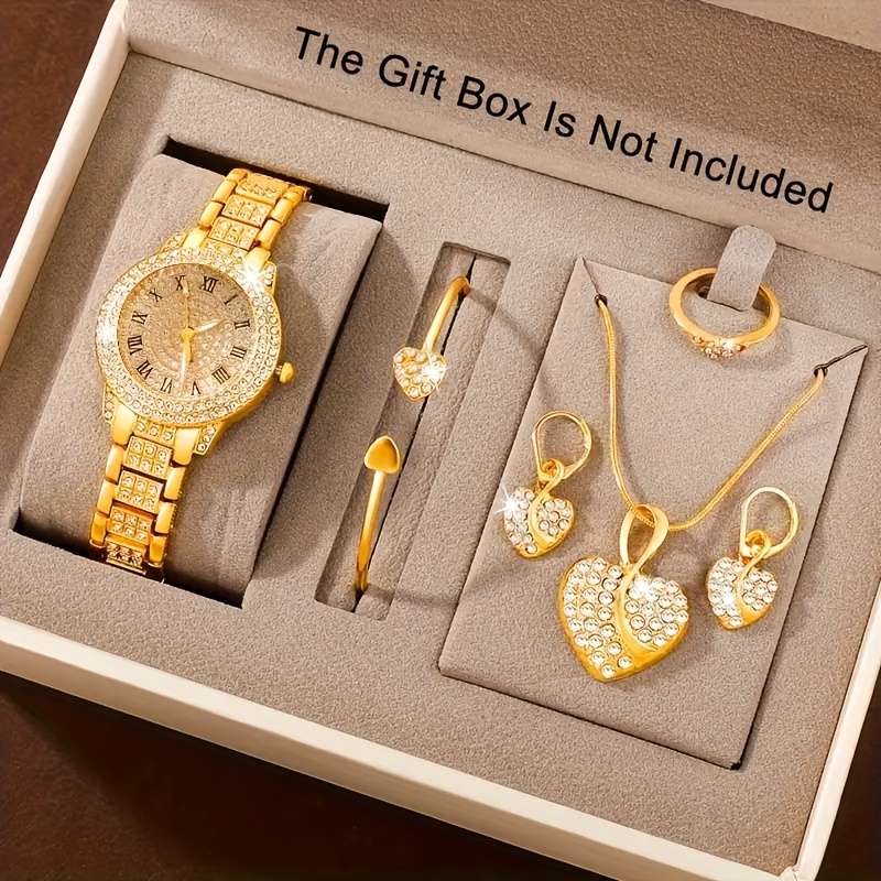 Classic Women Quartz Watch Simple Jewelry 1864 Silvery Set 6 Piece Womens