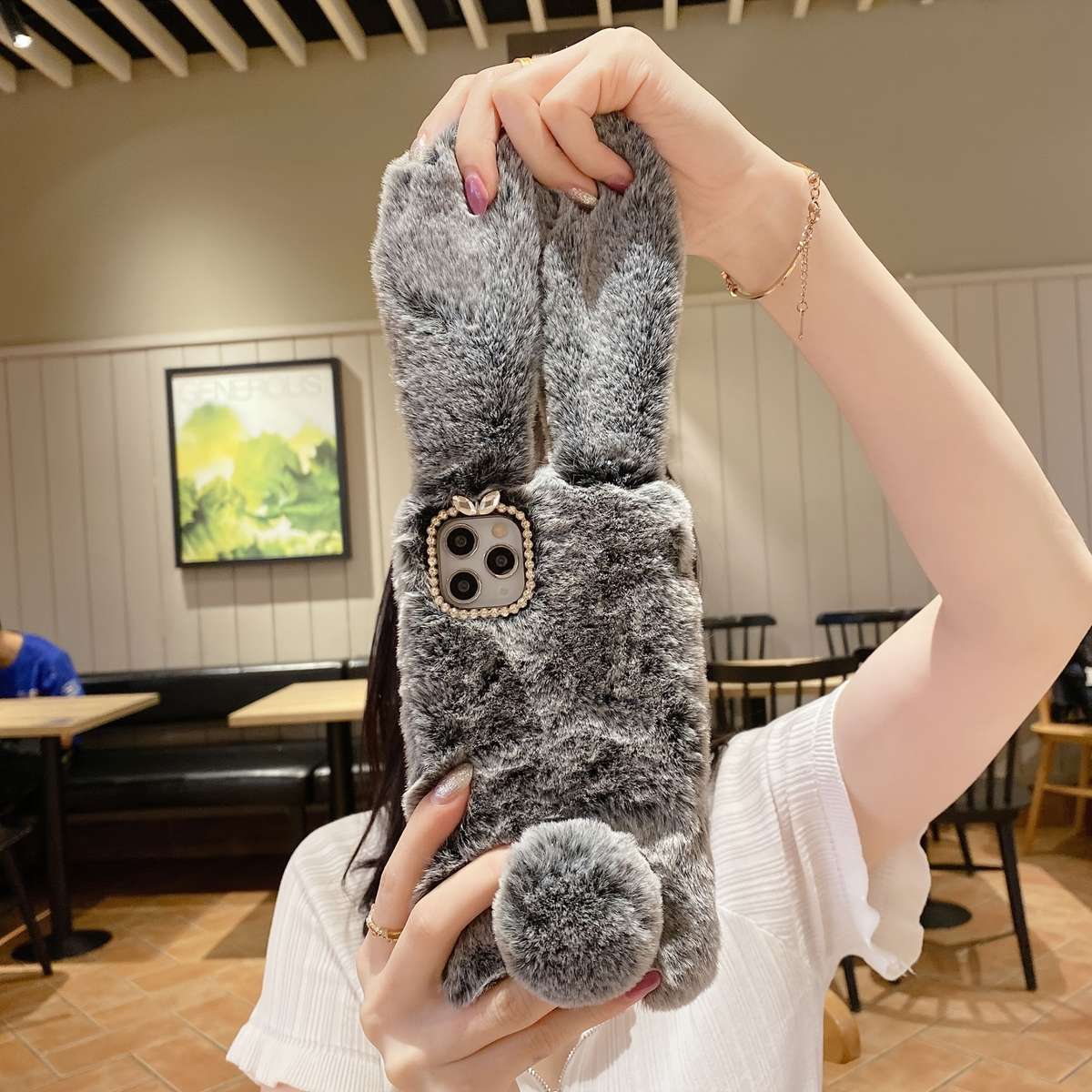 1Pc Purple For iPhone 7 Plus 8 Plus Cute Rabbit Plush Phone Case