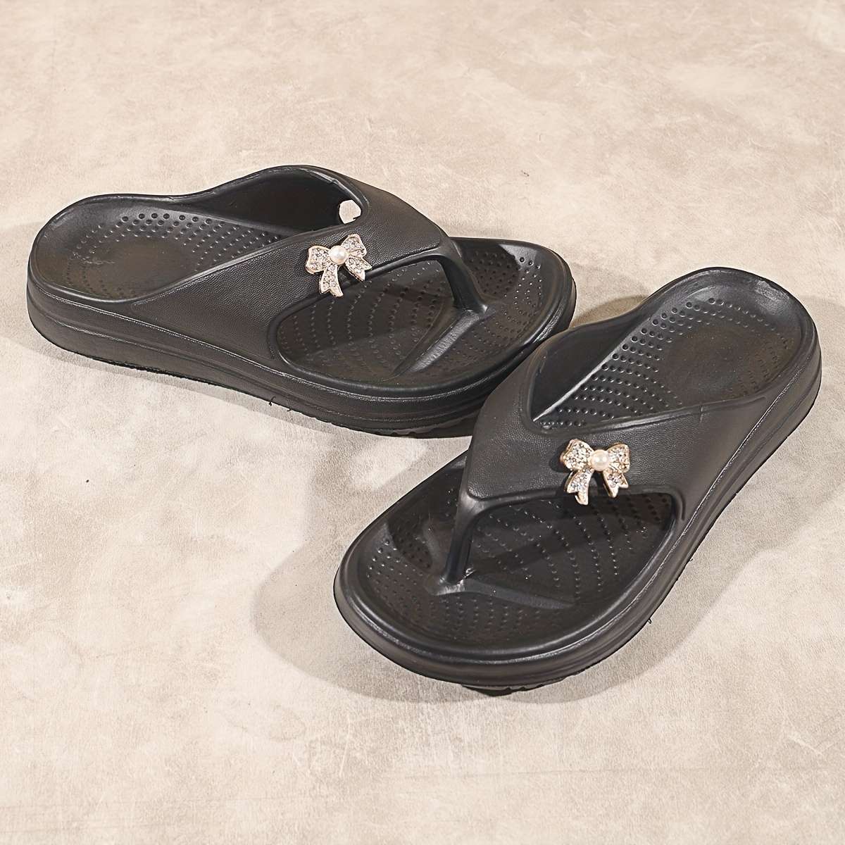 Ladies Summer Flip Flops Golden Black Uk 5.5-6