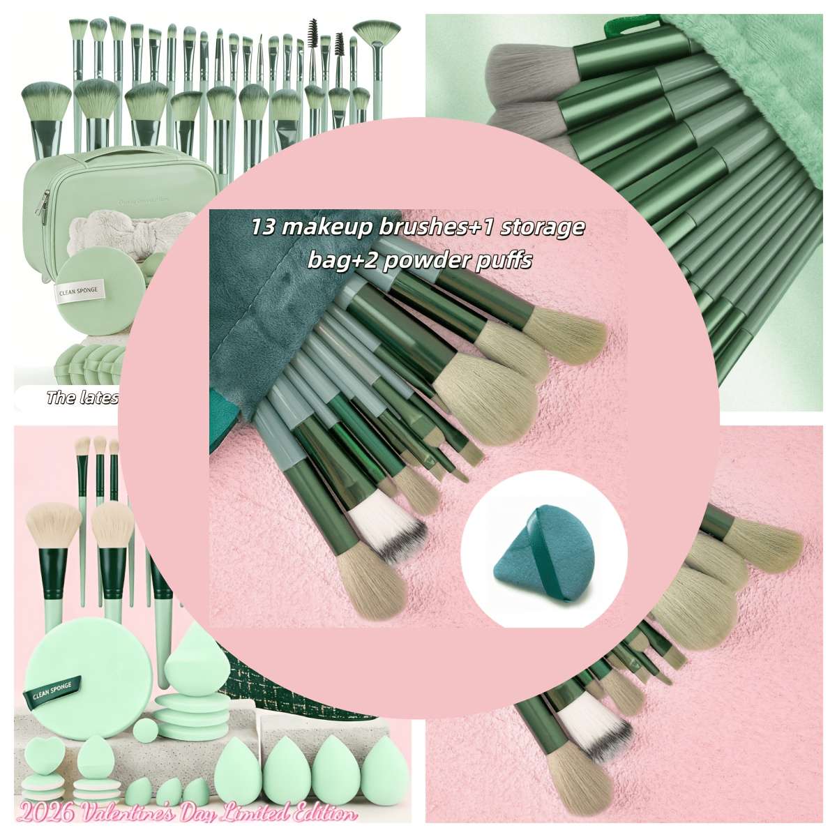 Makeup Brush Set Color Green Quantity16Pcs