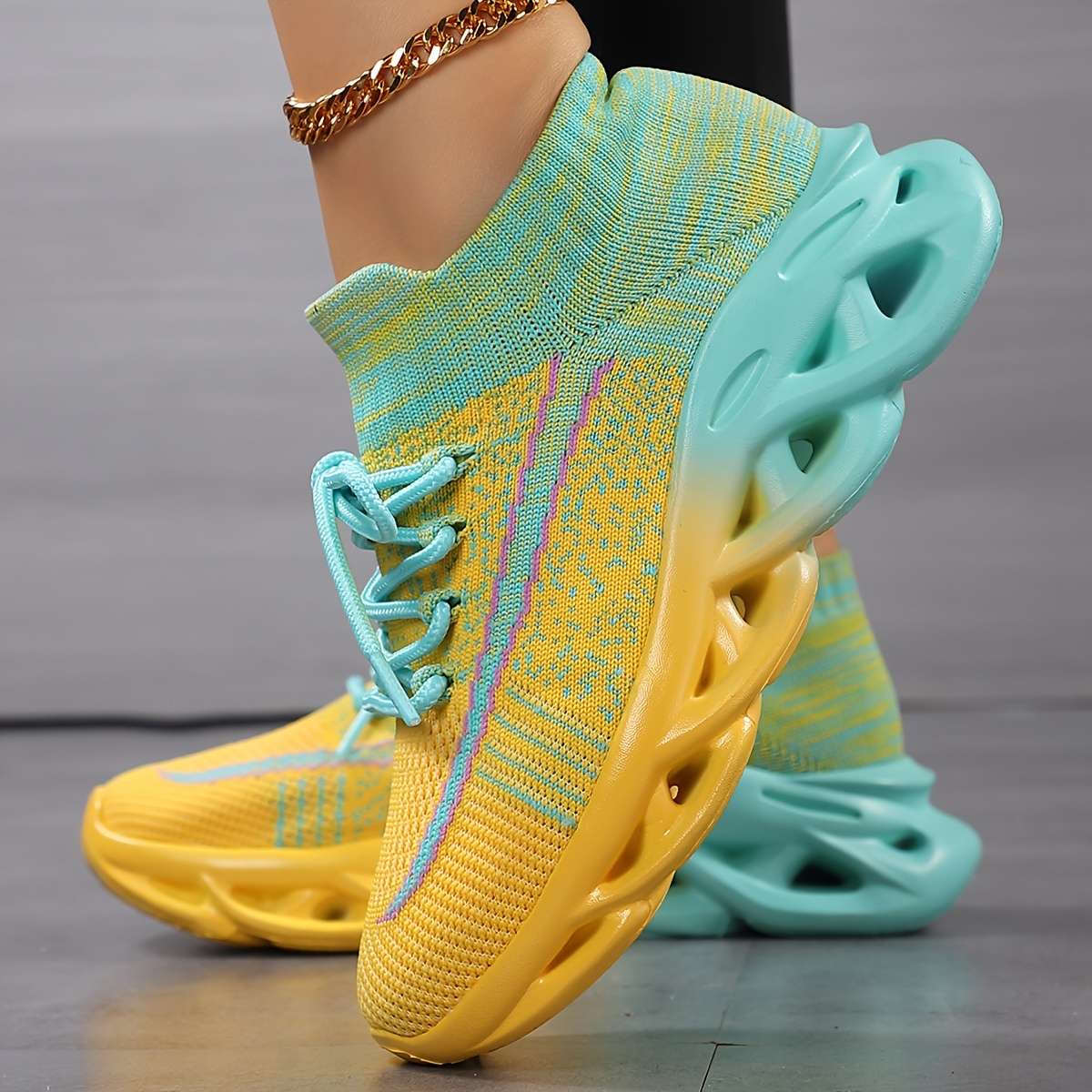 Women S Sneakers Color Gradient Green Sizeuk 8