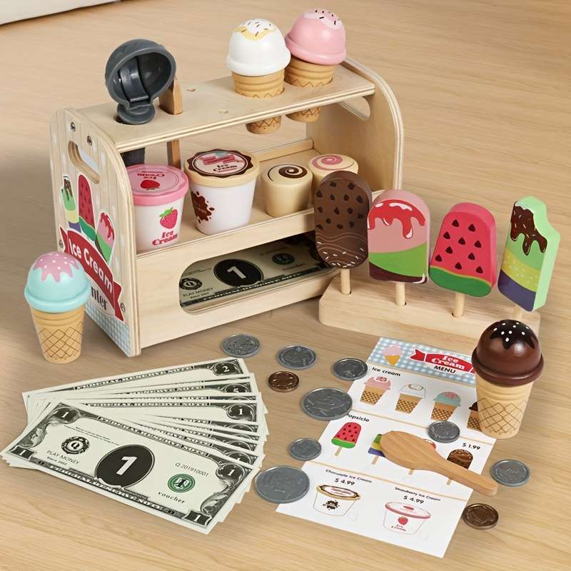 Childrens Toys Items Wooden Ice Cream Toy Set