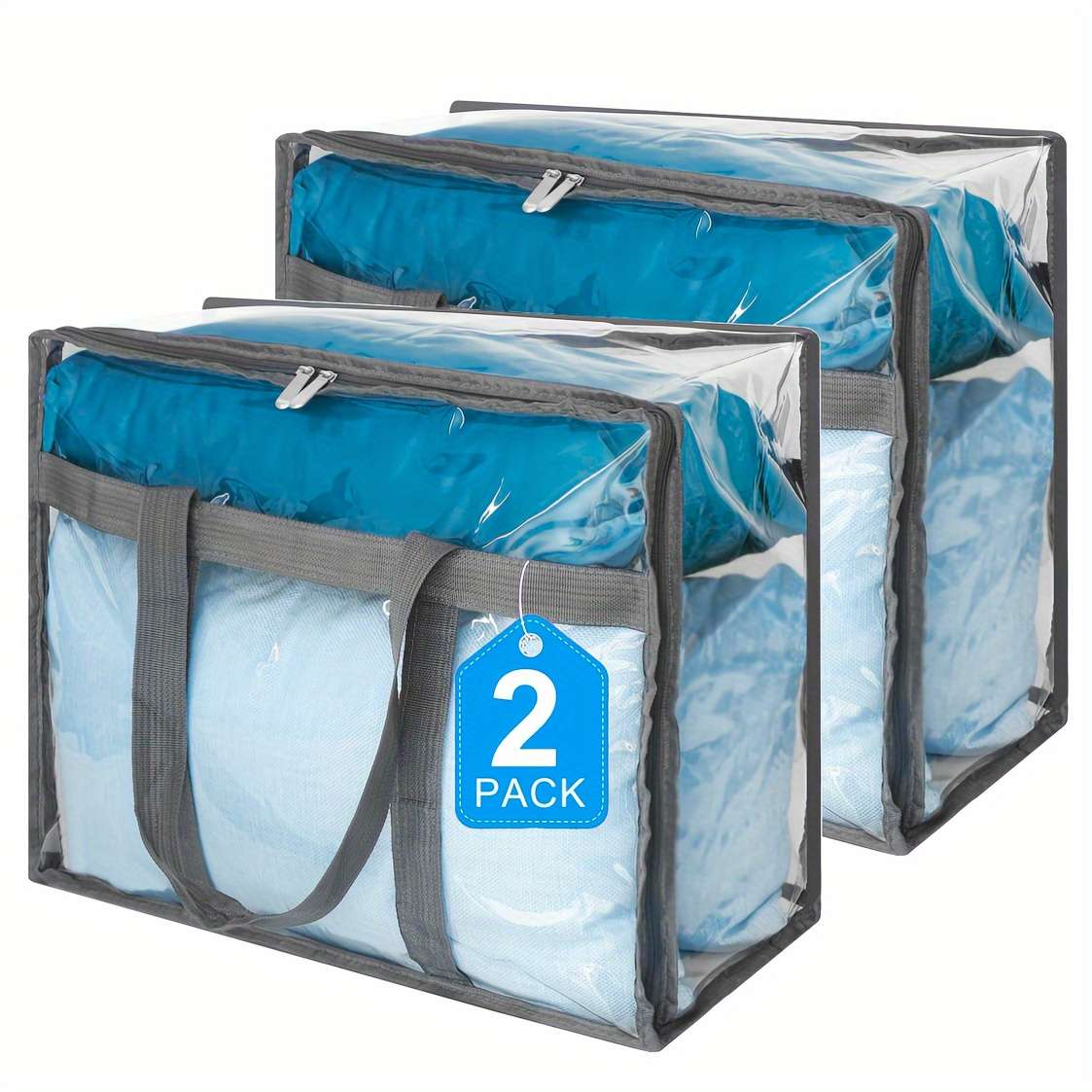2Pcs Large Clear Plastic Storage Bags Clothes 2Pcs