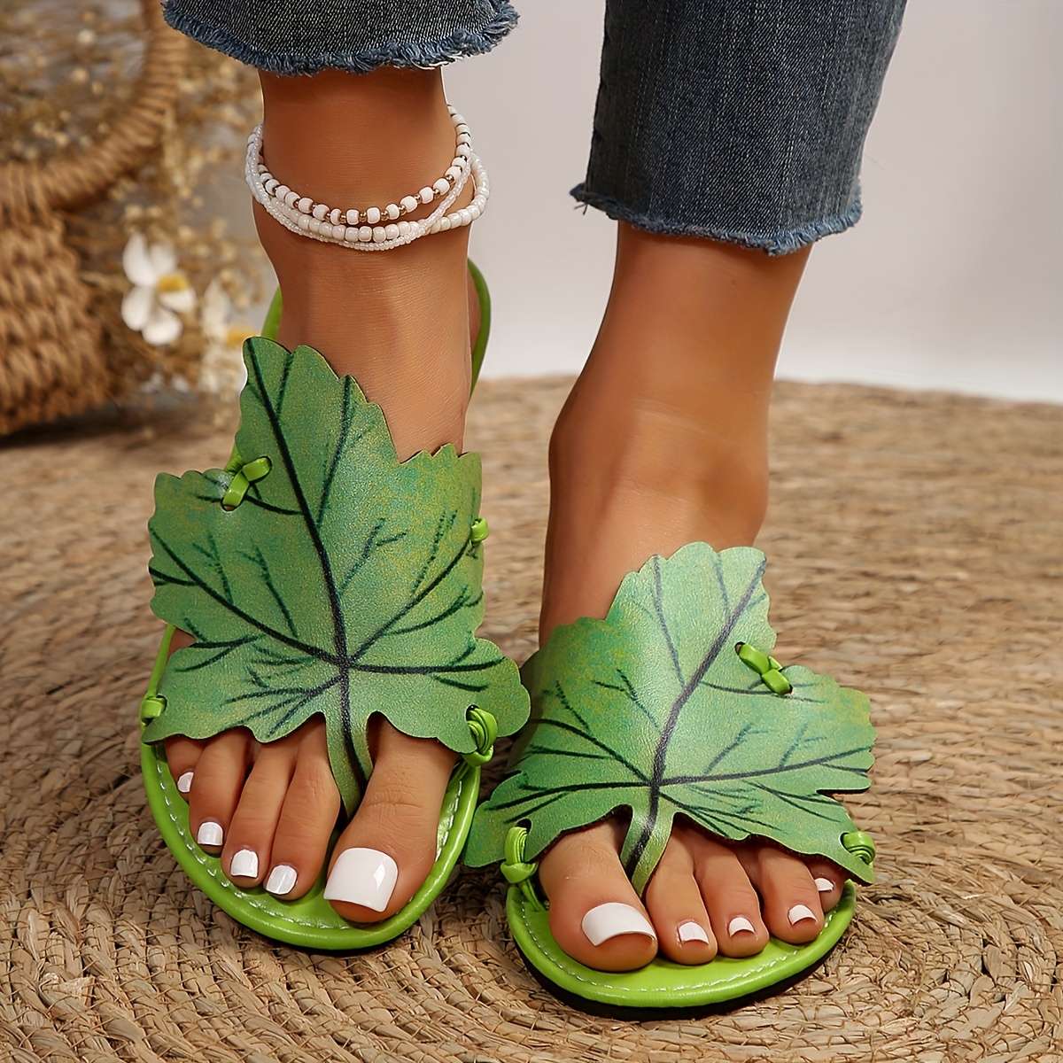 Ladies Summer Flip Flops Green Uk 7.5