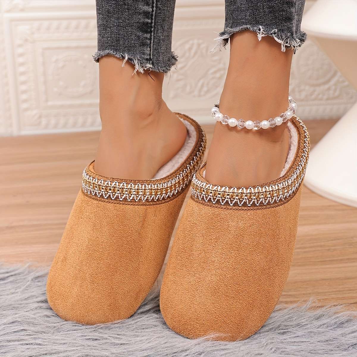 Cotton Slippers Color Camel Sizeuk 6.5-7