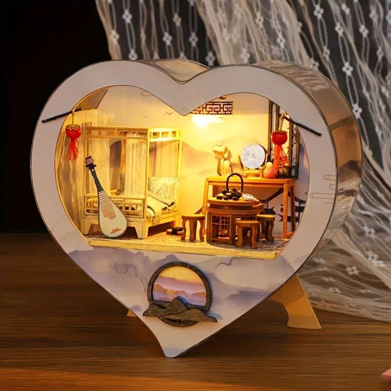 3D Building Model Puzzle Set Style Love House Blue Style