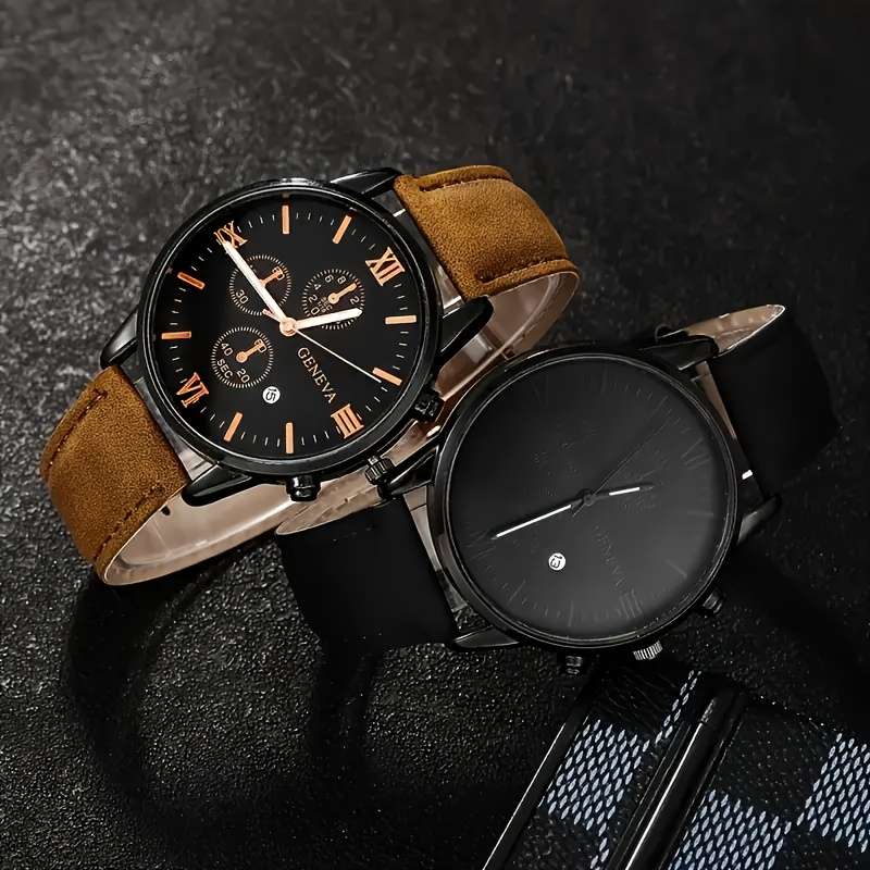 6Pcs Brand New Set Of Men Stylish Quartz Watches Featuring Simulated